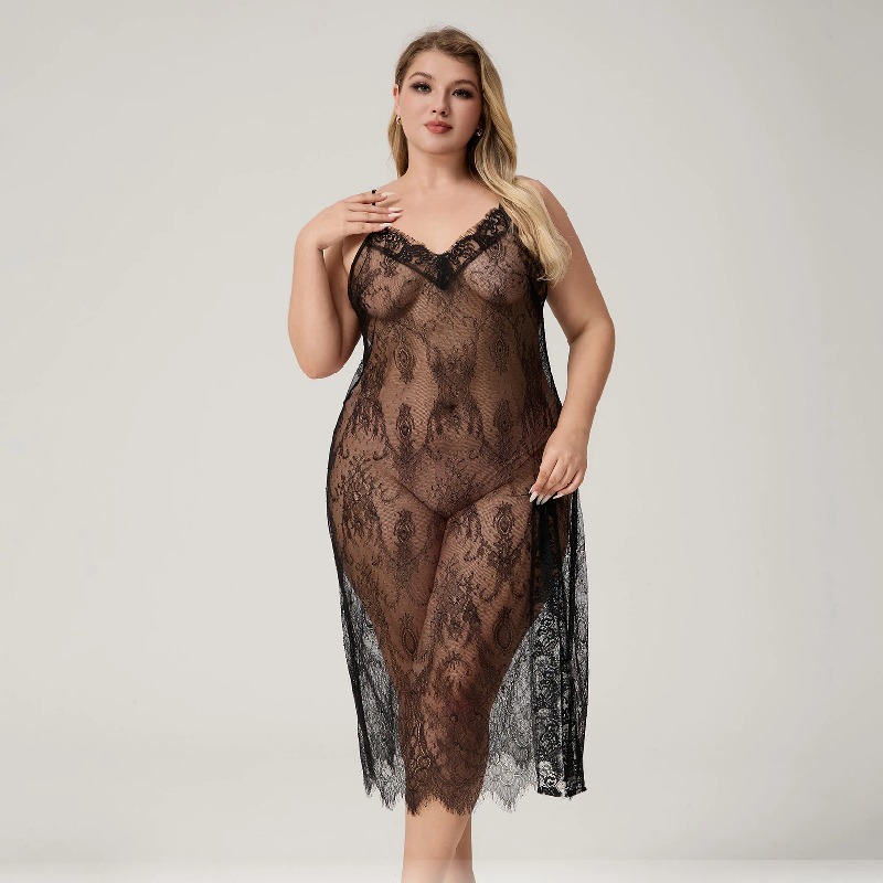 Black Lace Plus Size Nightgown