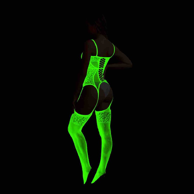 Cyber Glow Lace Bodysuit Set